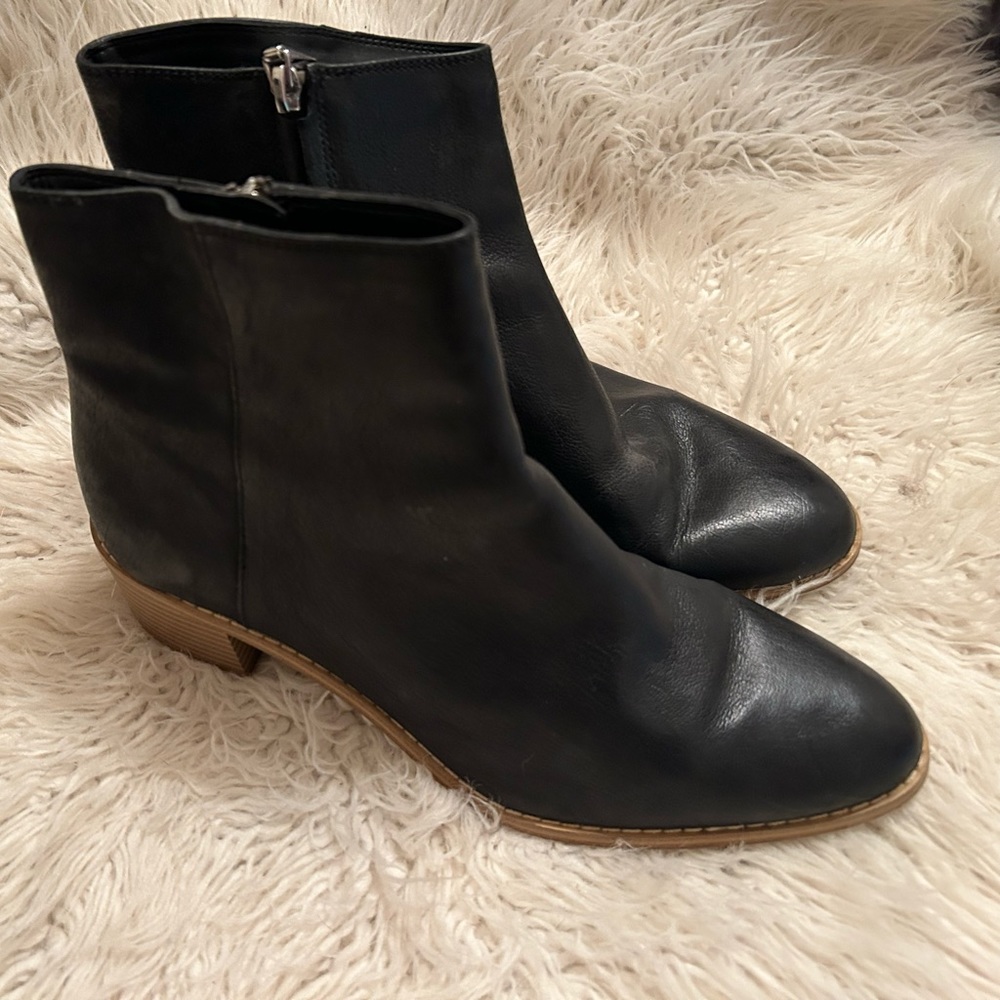 Clark's genuine leather booties. Wooden heel.